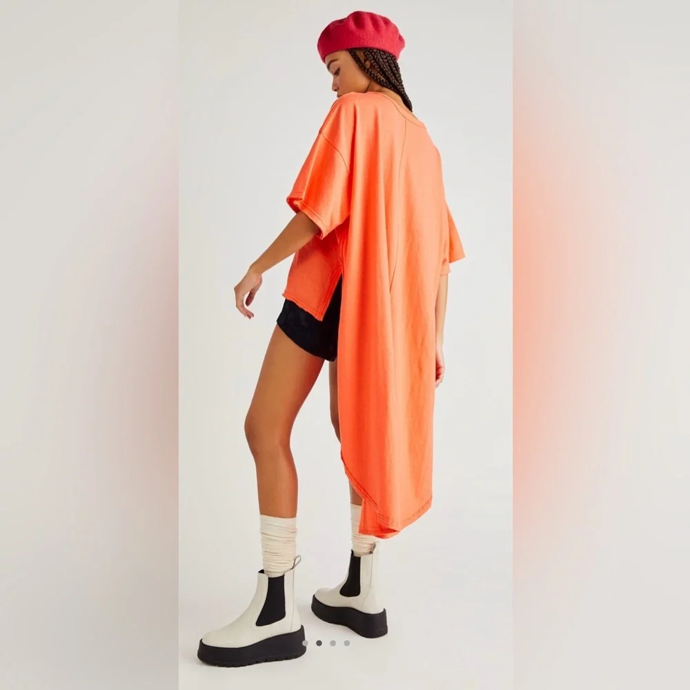 NWT Free People XS Nova Tunic in Coral 🪸 Top New Oversized High Low Shirt
